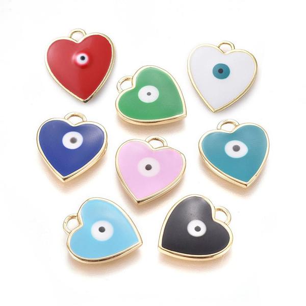 

PandaHall Golden Tone Brass Pendants, with Enamel, Heart with Evil Eye, Mixed Color, 22x20x2mm, Hole: 3x3mm Brass+Enamel Heart Multicolor