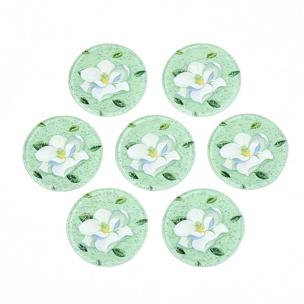 

PandaHall Transparent Printed Acrylic Pendants, with Glitter Powder, Flat Round with Flower, Pale Green, 37.5x2mm, Hole: 1.5mm Acrylic Flat...