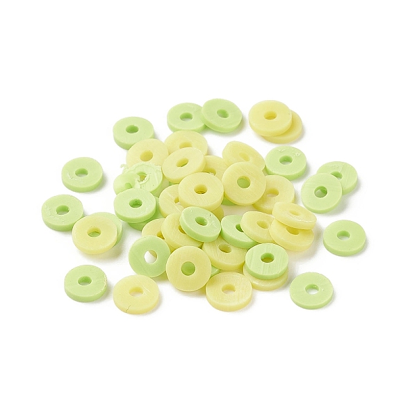 PandaHall Eco-Friendly Handmade Polymer Clay Beads, for DIY Jewelry Crafts Supplies, Disc/Flat Round, Heishi Beads, Green Yellow, 6~6.5x1mm...