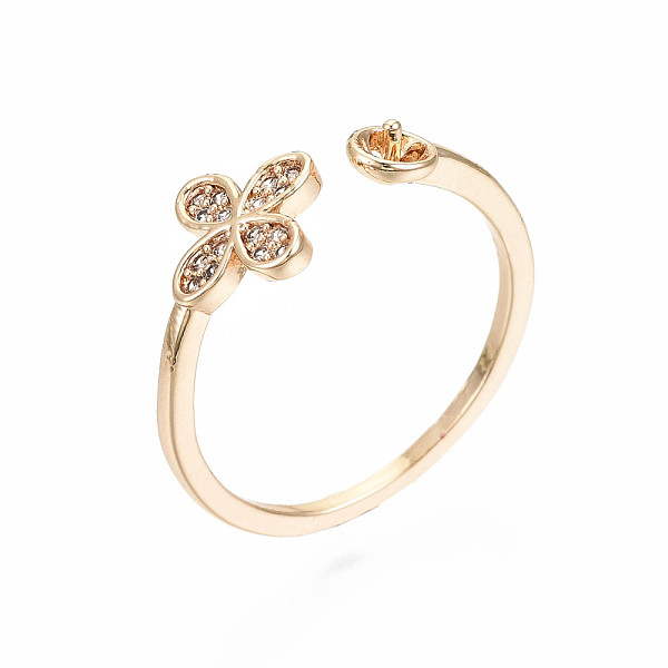 

PandaHall Brass Micro Pave Clear Cubic Zirconia Peg Bails Cuff Finger Ring Settings, for Half Drilled Bead, Nickel Free, Flower, Real 18K...
