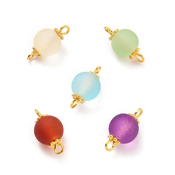 

PandaHall Transparent Frosted Glass Links, with Golden Tone Alloy Flower Daisy Spacer Beads and Brass Findings, Round, Mixed Color, 16x8x8mm..., Multicolor