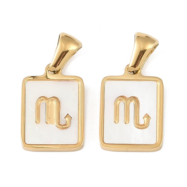 

PandaHall Constellations Natural White Shell Pendants, Ion Plating(IP) 304 Stainless Steel Rectangle Charms, Real 18K Gold Plated, Scorpio...