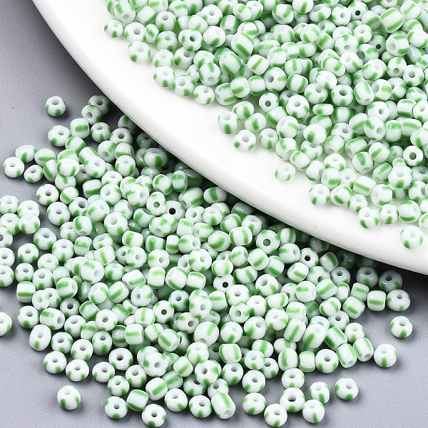 

PandaHall 8/0 Striped Glass Seed Beads, Opaque Colours, Round, Light Green, 3~3.5x2~2.5mm, Hole: 0.9mm, about 4500pcs/bag Glass