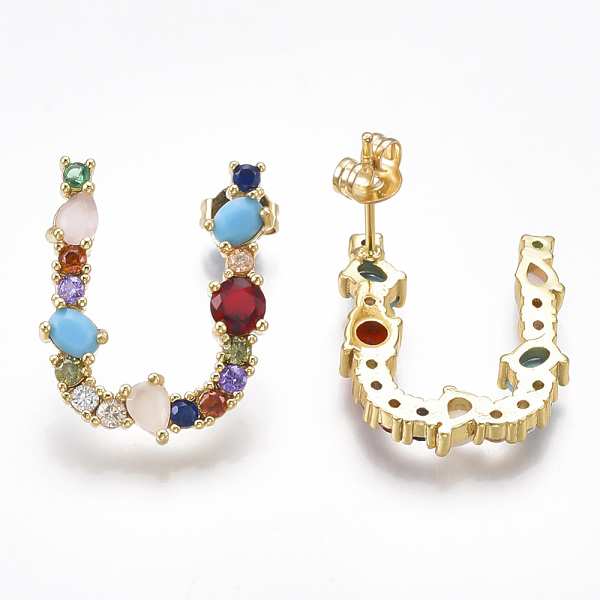 

PandaHall (Jewelry Parties Factory Sale)Brass Micro Pave Cubic Zirconia Ear Studs, Alphabet, Real 18K Gold Plated, Letter.U, 20.5x16.5x3mm...