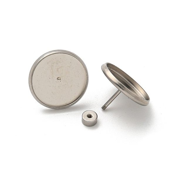 

PandaHall 201 Stainless Steel Stud Earrings Findings, with 304 Stainless Steel Pin, Round, Stainless Steel Color, Tray: 14mm...