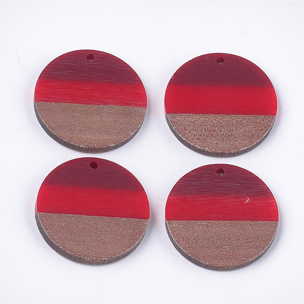 

PandaHall Tri-color Resin & Walnut Wood Pendants, Flat Round, Red, 28x3.5mm, Hole: 2mm Resin+Wood Flat Round Red