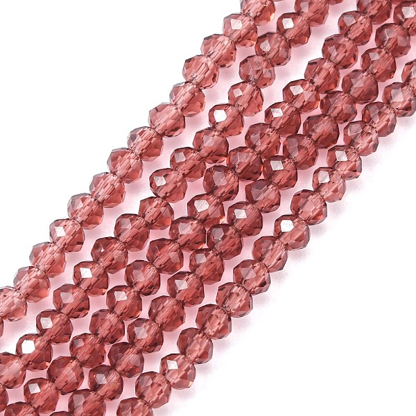 

PandaHall Transparent Glass Beads Strands, Faceted, Rondelle, Rosy Brown, 3x2mm, Hole: 0.5mm, about 160~165pcs/strand, 15.35 inch~15.75 inch...