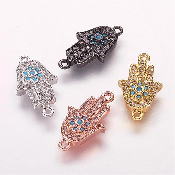 

PandaHall Brass Micro Pave Cubic Zirconia Links, Hamsa Hand/Hand of Fatima/Hand of Miriam, Mixed Color, 18x10x3mm, Hole: 1mm Brass+Cubic...