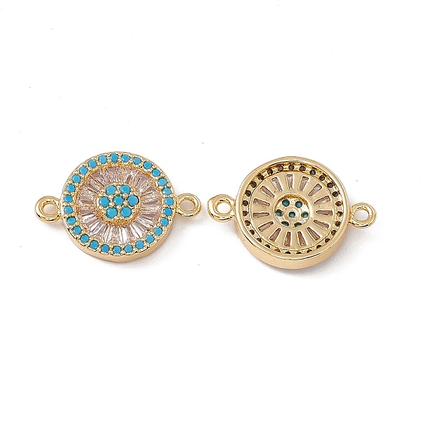 

PandaHall Brass Pave Clear & Deep Sky Blue Cubic Zirconia Connector Charms, Flat Round Links, Real 18K Gold Plated, 13.5x20x4mm, Hole: 1.4mm...