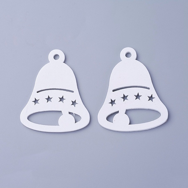 

PandaHall Poplar Wood Pendants, Dyed, Bell, White, 65x53x3mm, Hole: 5mm Wood Bell White
