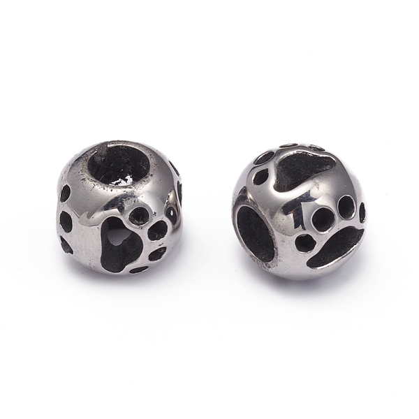 

PandaHall 304 Stainless Steel European Beads, Large Hole Beads, Rondelle with Hollow Dog Footprints, Antique Silver, 10x11.5mm, Hole: 5.5mm...