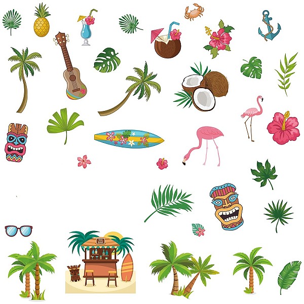 

PandaHall 7 Sheets 7 Styles Hawaii Theme PVC Waterproof Wall Stickers, Self-Adhesive Decals, for Window or Stairway Home Decoration...