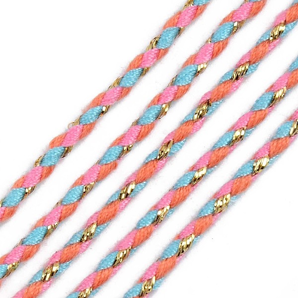 

PandaHall Tri-color Polyester Braided Cords, with Gold Metallic Thread, for Braided Jewelry Friendship Bracelet Making, Hot Pink, 2mm, about...