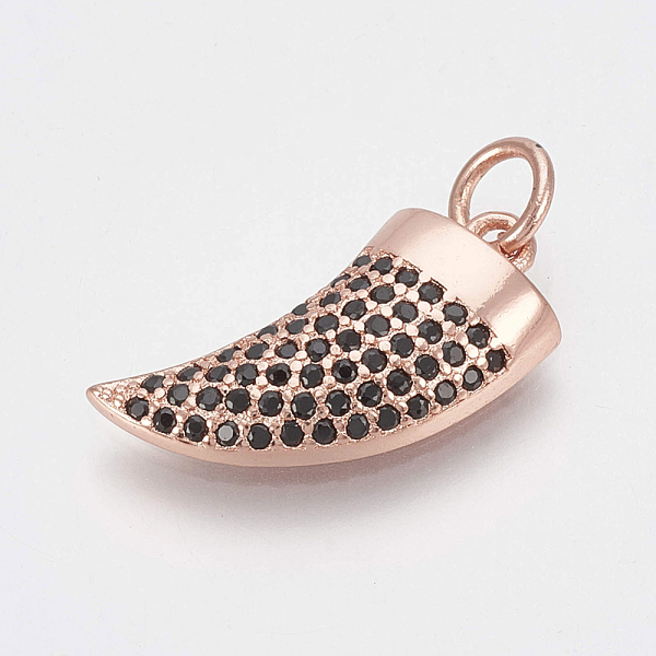 

PandaHall Brass Micro Pave Cubic Zirconia Pendants, with Jump Rings, Ox Horn, Black, Rose Gold, 17x9x3mm, Hole: 3mm Brass+Cubic Zirconia...