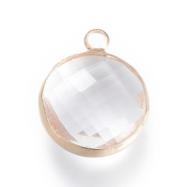 

PandaHall Glass Pendants, with Brass Findings, Faceted, Flat Round, Clear, 9.5x6.5x2.5mm, Hole: 2mm Brass+Glass Flat Round Clear