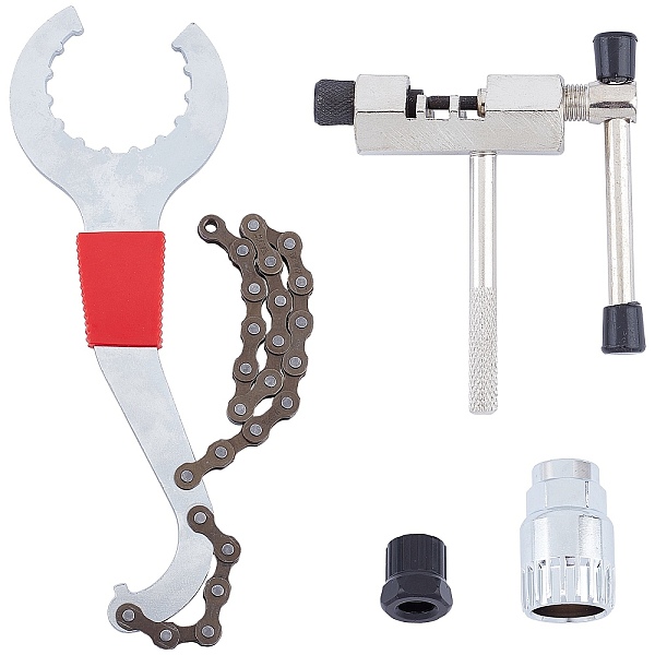 

PandaHall Bicycle Repair Tool Kits, with Chain Whip Auxiliary Wrench, Chain Breaker, Freewheel Remover and Bracket Remover, Stainless Steel...