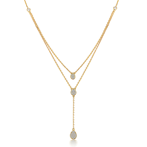 

PandaHall Double Layered 925 Sterling Silver Rhinestone Teardrop Pendant Necklaces, Cable Chains for Women Sterling Silver