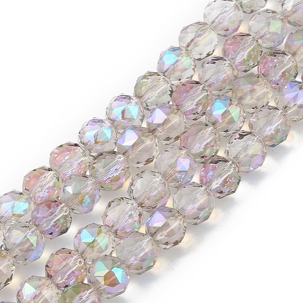 

PandaHall Transparent Electroplate Glass Beads Strands, Faceted, Round, Half Rainbow Plated, Lilac, 9~10x9~9.5mm, Hole: 1.4mm, about..., Purple