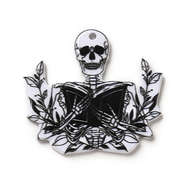 

PandaHall Halloween Printed Acrylic Pendants, Skull Pattern, 32x35x2.5mm, Hole: 1.8mm Acrylic Skeleton Black