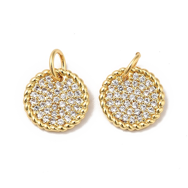 

PandaHall Rack Plating Brass Micro Pave Clear Cubic Zirconia Pendants, with Jump Ring, Cadmium Free & Nickel Free & Lead Free, Flat Round...