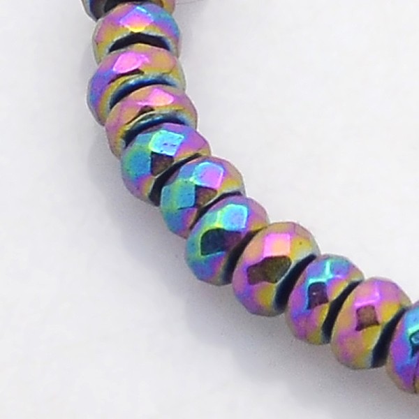 

PandaHall Electroplate Non-magnetic Synthetic Hematite Beads Strands, Faceted Rondelle, Rainbow Plated, 4x2mm, Hole: 1mm, about...