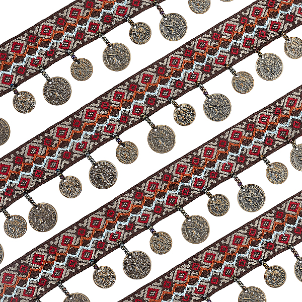 

PandaHall AHANDMAKER 5 Yards Ethnic Style Embroidery Polyester Ribbons, Jacquard Ribbon, Tyrolean Ribbon , Garment Accessories, with Tibetan...