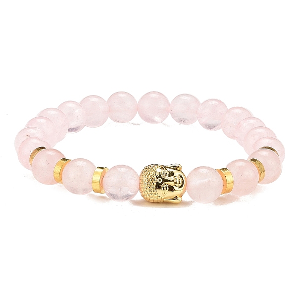 

PandaHall Natural Rose Quartz & Alloy Buddha Head Beaded Strech Bracelets, Inner Diameter: 2-1/8 inch(5.4~5.6cm) Rose Quartz
