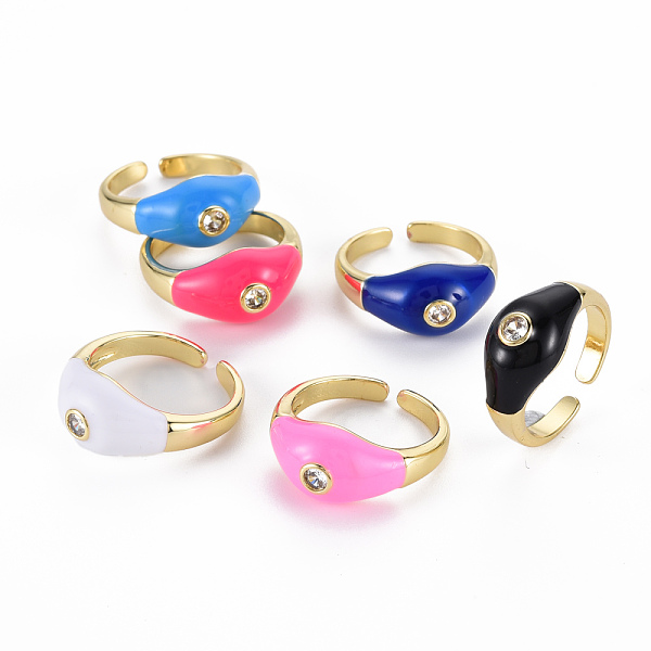 

PandaHall Brass Micro Pave Cubic Zirconia Cuff Rings, Open Rings, with Enamel, Cadmium Free & Nickel Free & Lead Free, Real 16K Gold Plated..., Multicolor