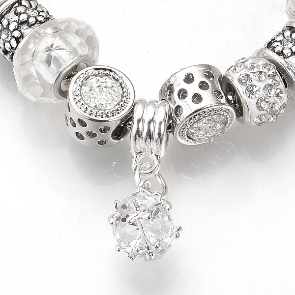 

PandaHall European Bracelets, with Tibetan Style Alloy Rhinestone Beads, RResin Beads, Brass Chains and Safety Chains, Antique Silver, Round..., Clear