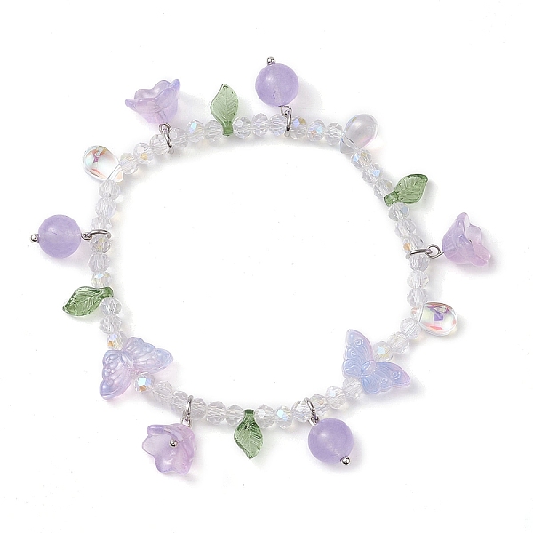 

PandaHall Dyed Natural Malaysia Jade & Glass Beaded Stretch Bracelet with Flower Charms, Inner Diameter: 2-3/8 inch(6.1cm) Malaysia Jade...