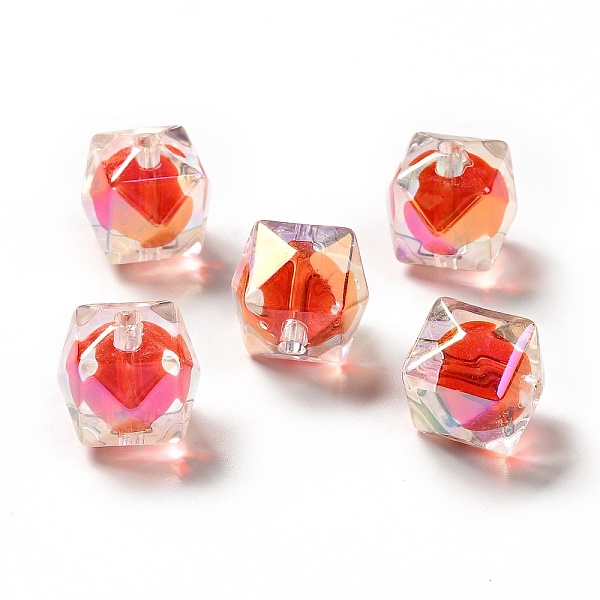 

PandaHall Two Tone UV Plating Rainbow Iridescent Acrylic Beads, Polygon, Orange Red, 15.5x16x16mm, Hole: 2.7~2.8mm Acrylic Polygon Red
