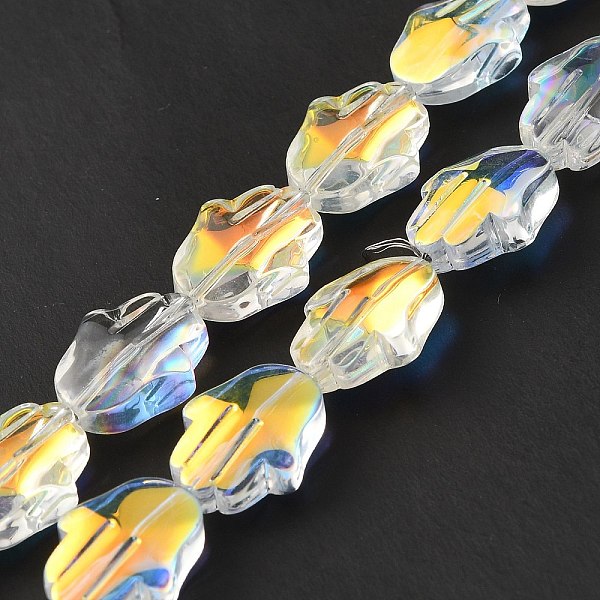 

PandaHall Transparent Electroplate Glass Beads Strands, AB Color Plated, Hamsa Hand, Clear, 17.8x13.5x7.5mm, Hole: 1.3mm, about 40pcs/strand...