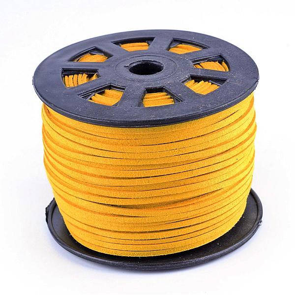 

PandaHall Faux Suede Cords, Faux Suede Lace, Gold, 1/8 inch(3mm)x1.5mm, about 100yards/roll(91.44m/roll), 300 feet/roll Faux Suede Gold