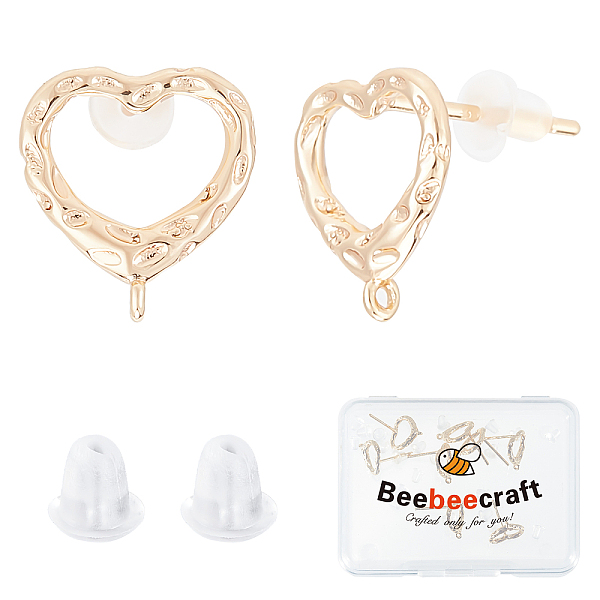 

PandaHall Beebeecraft 1 Box 16Pcs Heart Stud Earring Findings 18K Gold Plated Bumpy Heart Stud Earrings with Loop and 925 Sterling Silver...