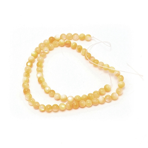PandaHall Natural Shell Beads Strands, Round, Light Khaki, 6mm, Hole: 0.8mm, about 69pcs/strand, 15.16 inch(38.5cm) Other Sea Shell Round
