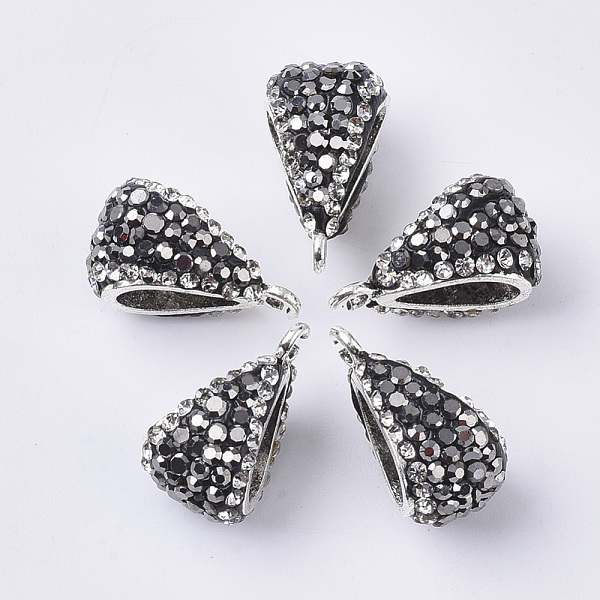 

PandaHall Alloy Polymer Clay Rhinestone Tube Bails, Loop Bails connectors, with Loop, Teardrop, Platinum, 20.5x11~12x12mm, Hole: 2mm..., Black