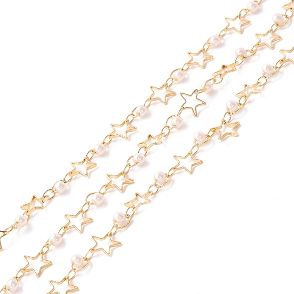 

PandaHall Handmade Brass Link Chains, with Round Glass Pearl Beads, Star and Ring, Long-Lasting Plated, Soldered, with Spool, Lead Free &..., White