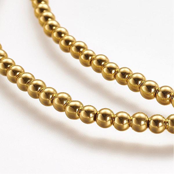 PandaHall Electroplate Non-magnetic Synthetic Hematite Beads Strands, Grade A, Round, Golden Plated, 3mm, Hole: 1mm, about 161pcs/strand...