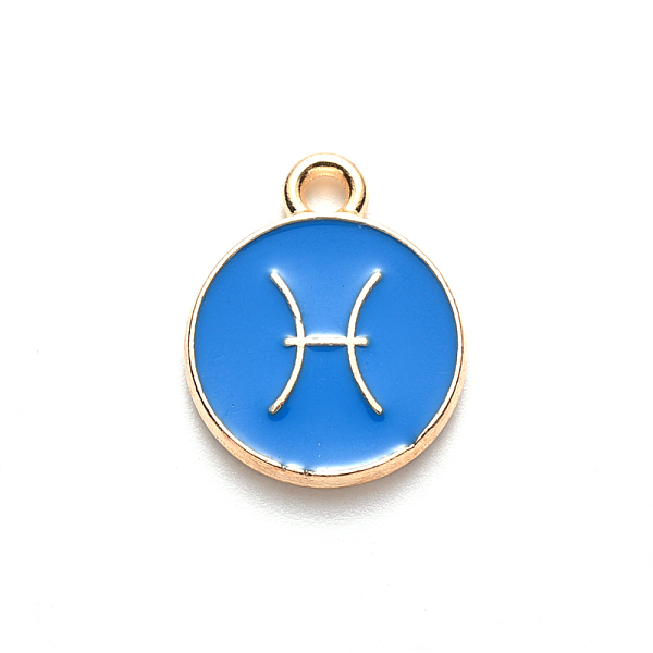 

PandaHall Alloy Enamel Pendants, Cadmium Free & Lead Free, Flat Round with Constellation, Light Gold, Dodger Blue, Pisces, 15x12x2mm, Hole...