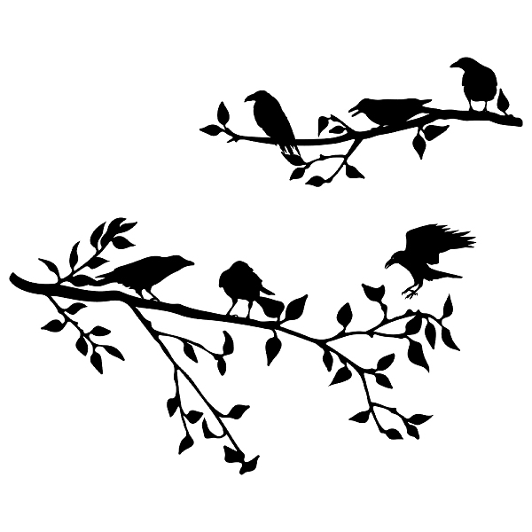PandaHall SUPERDANT Crow Branches Wall Decals Crow Standing on The Treetop Wall Stickers Birds Plant Art Decor Window Cling Decals for Stduy...