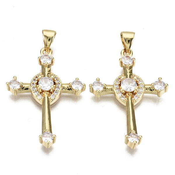 

PandaHall Brass Micro Pave Clear Cubic Zirconia Pendants, Nickel Free, Cross, Real 16K Gold Plated, 31x21x4mm, Hole: 4.5x3.5mm Brass+Cubic...