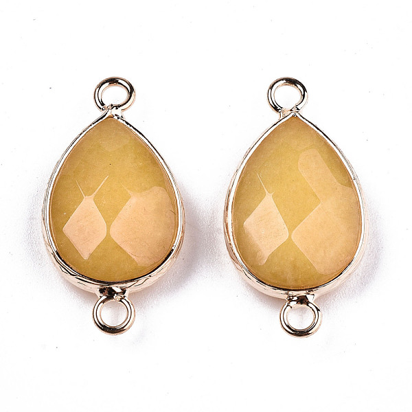 

PandaHall Natural White Jade Links Connectors, with Light Gold Tone Brass Findings, Faceted Teardrop, Goldenrod, 27x14x6mm, Hole: 2mm White...