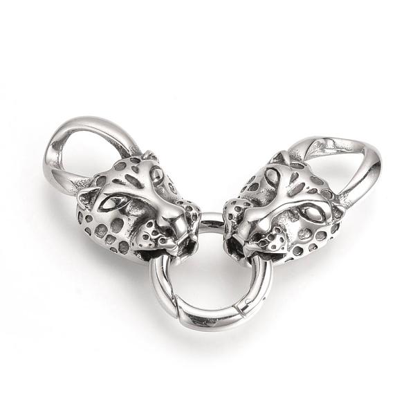 

PandaHall 304 Stainless Steel Spring Gate Rings, O Rings, with Two Cord End Caps, Leopard Head, Antique Silver, 72x17x10.5mm 304 Stainless...
