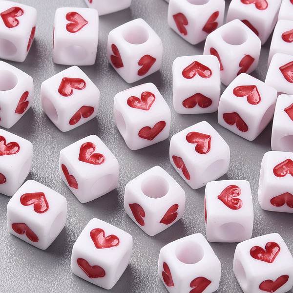 

PandaHall White Opaque Acrylic Beads, Cube with Heart, FireBrick, 6.5x6x6mm, Hole: 3mm Acrylic Cube Red