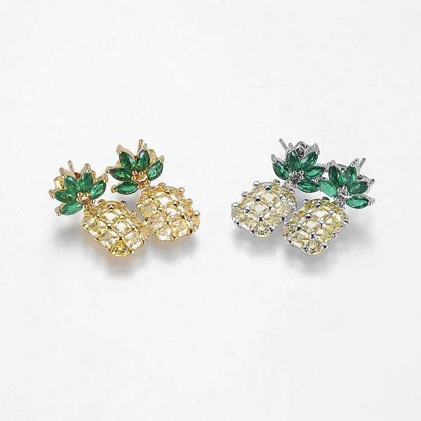 

PandaHall Brass Dangle Stud Earrings, with Cubic Zirconia, Pineapple, Long-Lasting Plated, Mixed Color, 25x12x4mm, Pin: 0.8mm Cubic Zirconia