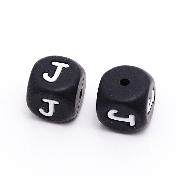 

PandaHall Silicone Beads, Cube with Letter.J, Black, 12x12x12mm, Hole: 2mm Silicone Cube Black