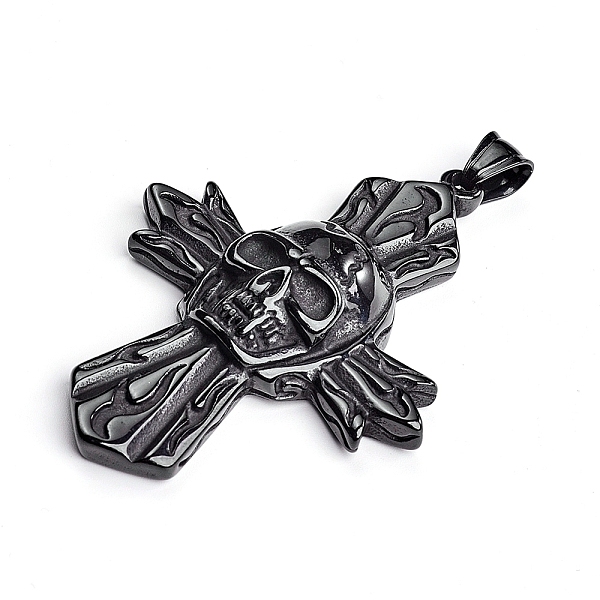 

PandaHall 304 Stainless Steel Big Pendants, Cross with Skull, Electrophoresis Black, 65x46x11mm, Hole: 5x6mm 304 Stainless Steel Cross