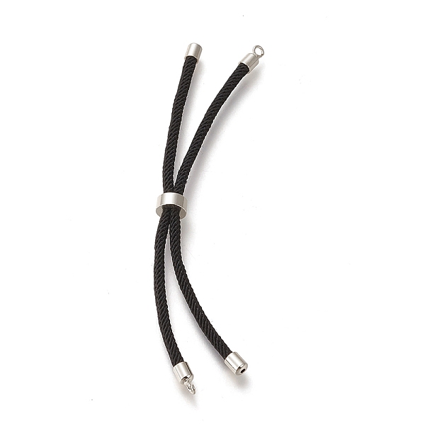 

PandaHall Nylon Twisted Cord Bracelet, with Brass Cord End, for Slider Bracelet Making, Black, 9 inch(22.8cm), Hole: 2.8mm, Single Chain...