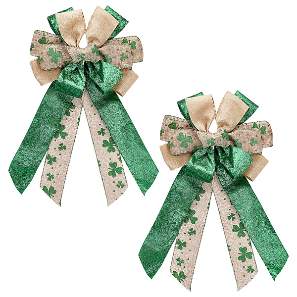 

PandaHall Big Polyester Packaging Ribbon Bows, Festival Gifts Box Package Decorations, Shamrock Pattern Bowknot for Saint Patrick's Day, Sea...