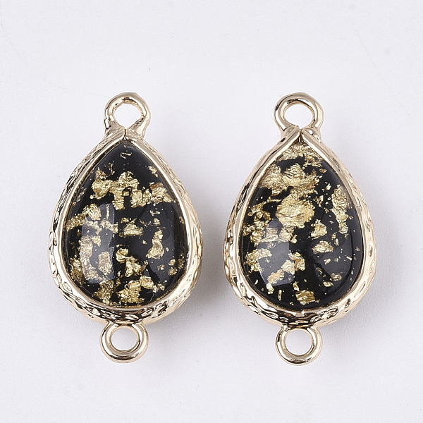 

PandaHall Epoxy Resin Links connectors, with Gold Foil and Brass Findings, teardrop, Golden, Black, 21~22x11~12x6~7mm, Hole: 1.5mm...